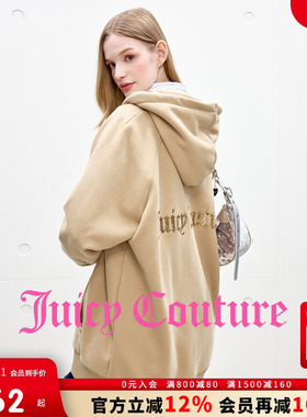 Juicy Couture橘滋外套女25年秋冬新款加绒刺绣连帽拉链中长卫衣