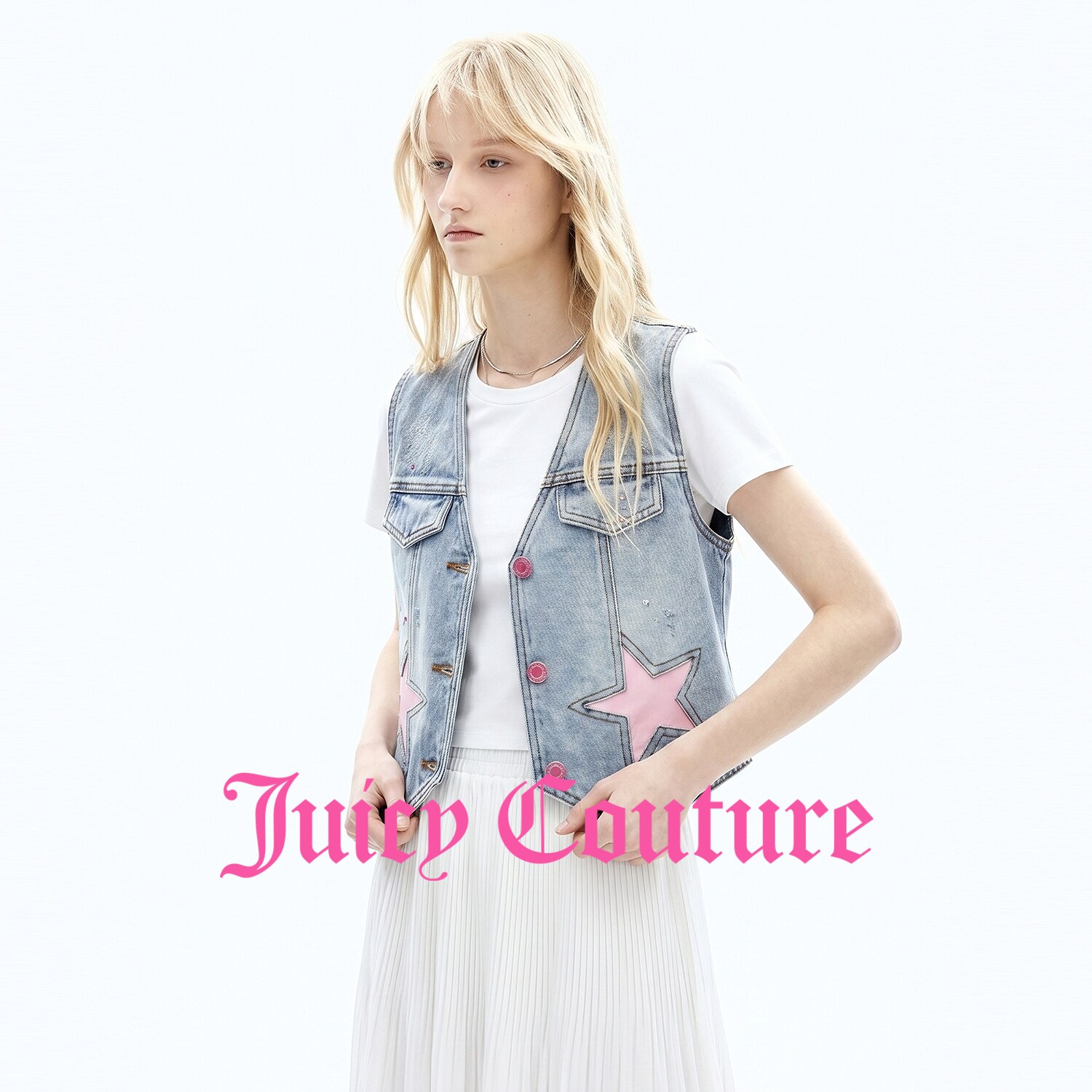 【超能小太阳】Juicy Couture橘滋马夹女水洗拼接牛仔外套上衣