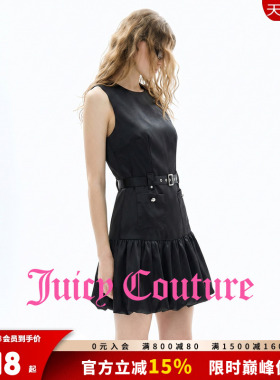 Juicy Couture橘滋连衣裙女26夏季新款黑色无袖缎面花苞裙短裙