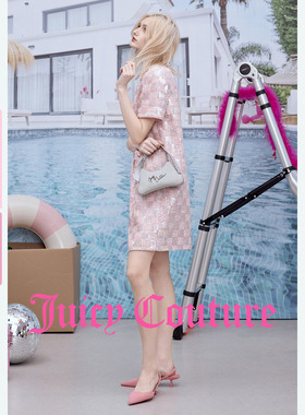 Juicy Couture橘滋连衣裙女26春夏新款粗花呢粉色亮片直筒裙子