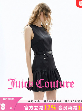 Juicy Couture橘滋连衣裙女26夏季新款黑色无袖缎面花苞裙短裙