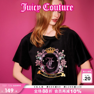 上衣 独特流行黑色烫钻圆领短袖 Juicy Couture橘滋T恤女25年夏新款