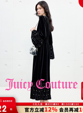 Juicy Couture橘滋连衣裙女2025年秋冬新款黑色高级法式丝绒长裙