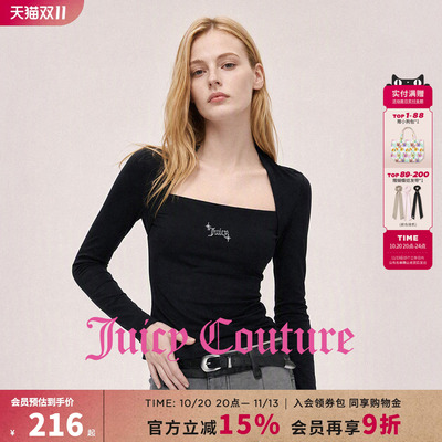 Juicy Couture橘滋潮流款长袖T恤女秋季新款纯色修身显瘦气质上衣