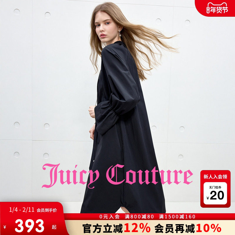 Juicy Couture橘滋连衣裙女2025年秋冬新款黑色法式宽松中长裙子