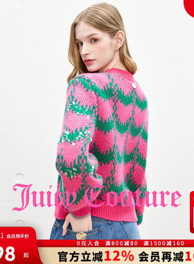 Juicy Couture橘滋针织衫女2025年秋冬新款撞色波浪亮片提花毛衣