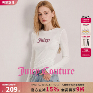 Juicy Couture橘滋修身显瘦长袖圆领T恤女字母印花纯色休闲上衣服