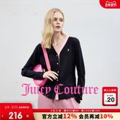 女撞色拼接V领黑色开衫 Juicy Couture橘滋针织衫 气质毛衣上衣