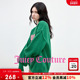 女绿色撞色提花灯笼袖 Juicy Couture橘滋针织衫 宽松落肩毛衣上衣