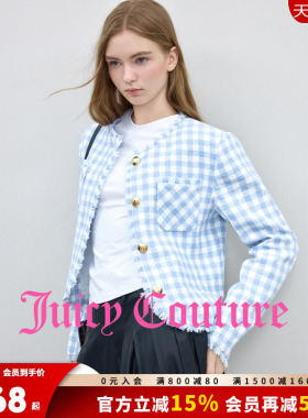 Juicy Couture橘滋外套女蓝色格纹小香风短款上衣