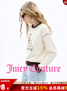 Juicy Couture橘滋T恤女26春夏新款白色小狗印花宽松休闲长袖上衣