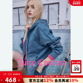 新款 Juicy Couture橘滋外套女2026春季 连帽水洗牛仔毛边宽松卫衣