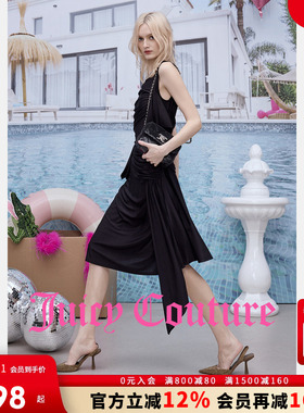 Juicy Couture橘滋连衣裙女26春季新款黑色褶皱修身晚宴礼服裙子