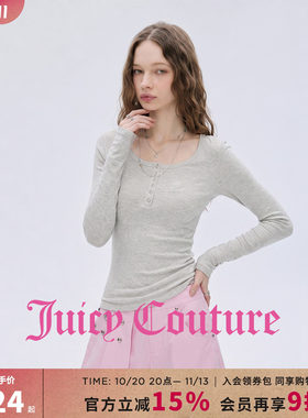 Juicy Couture橘滋修身长袖T恤女秋季新款贴身舒适纯色打底上衣