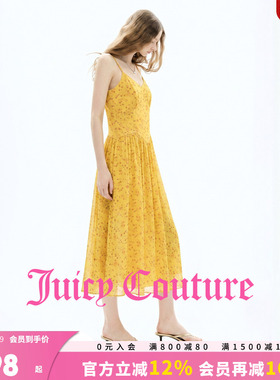 Juicy Couture橘滋连衣裙女26夏季新款黄色花卉印花法式吊带长裙