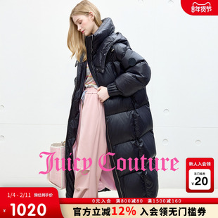 【90白鸭绒】Juicy Couture橘滋羽绒服女黑色加厚保暖中长款外套