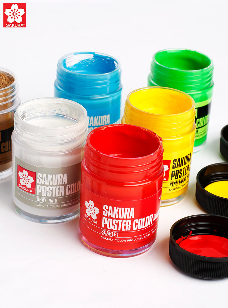 日本樱花水粉画颜料水彩颜料荧光色pwd45水粉广告颜料45ml套装脱胶