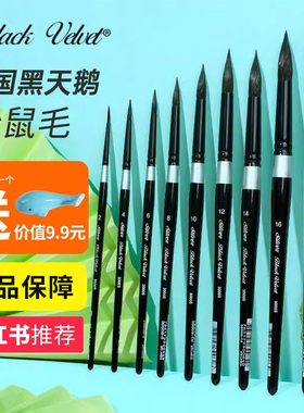 美国正品BlackVelvet黑天鹅水彩笔黑杆天鹅绒松鼠毛水彩笔BV圆头画笔3000s4号6号8号勾线笔 美术专用水彩笔