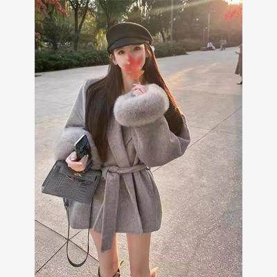 狐狸毛斗篷双面羊绒大衣