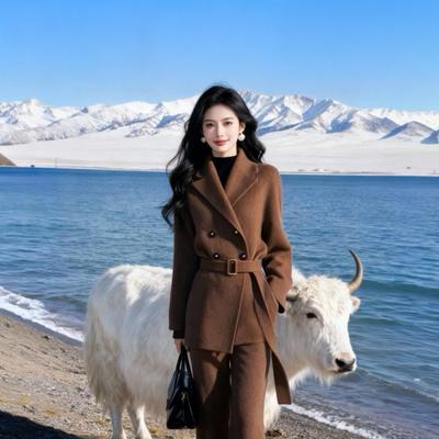 复古感休闲套装女2025秋冬新款女装翻领呢外套阔腿裤两件套