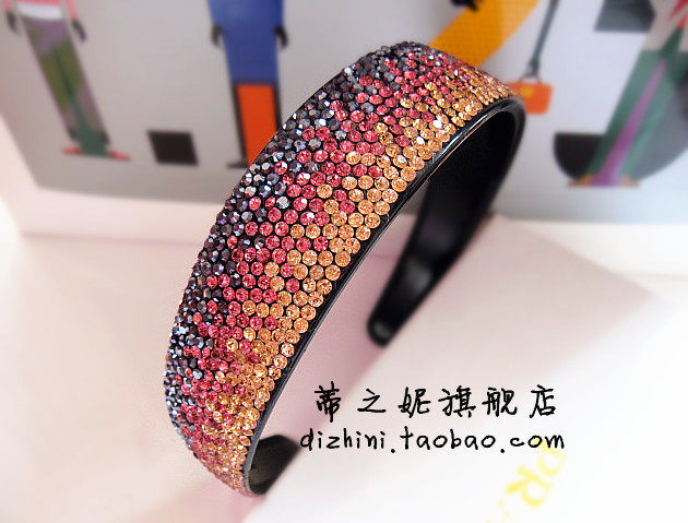 韩国新款发饰品 捷克水钻渐变色发箍头箍高档发卡宽边韩式发夹子