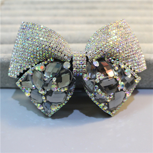 2018皮质韩版 镶钻水晶蝴蝶结发夹韩国进口水钻马尾夹发卡头发饰品