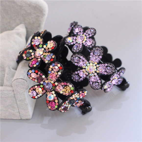 包邮韩版捷克水钻香蕉夹马尾扣丸子头盘发韩国圆形花苞头扣发饰品