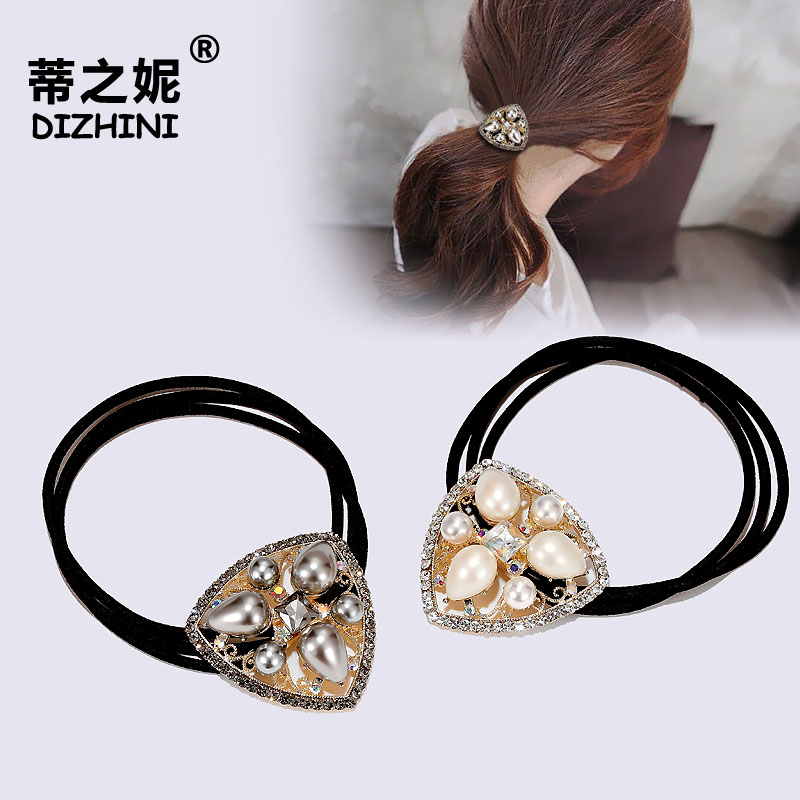 皮筋头绳仿珍珠镶钻头饰日韩发绳可爱发圈水晶气质合金简约头圈