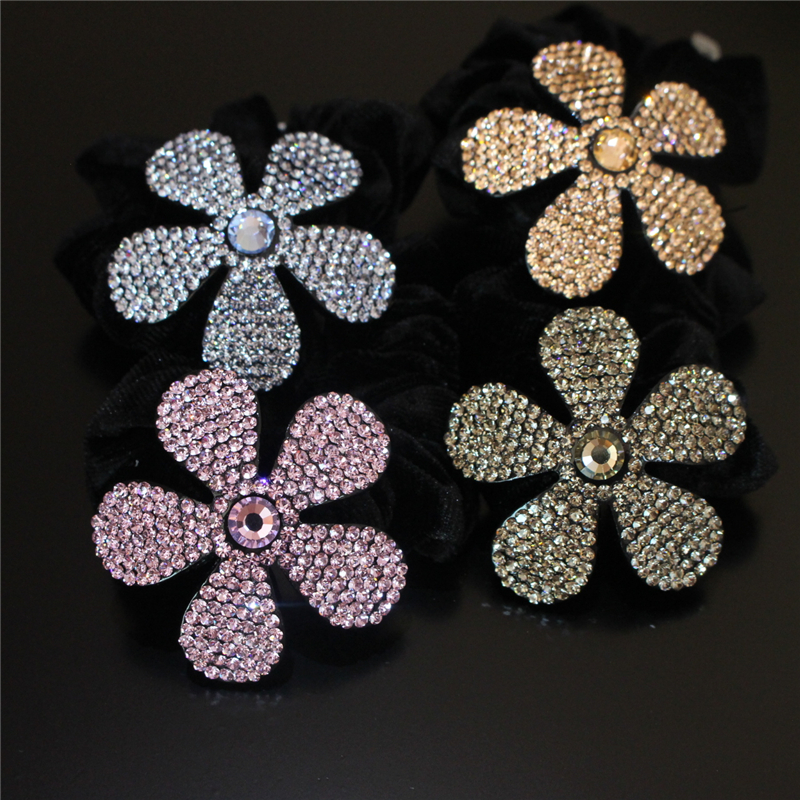 韩国满钻高档发圈花朵奥地利水钻高弹力头绳韩版简约马尾发扣头饰