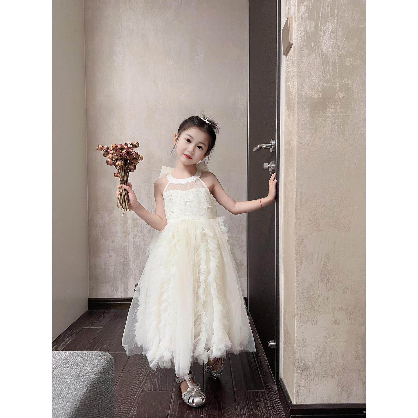 女童春装2026新款儿童生日礼服无袖连衣裙挂脖蓬蓬裙迪士尼公主裙