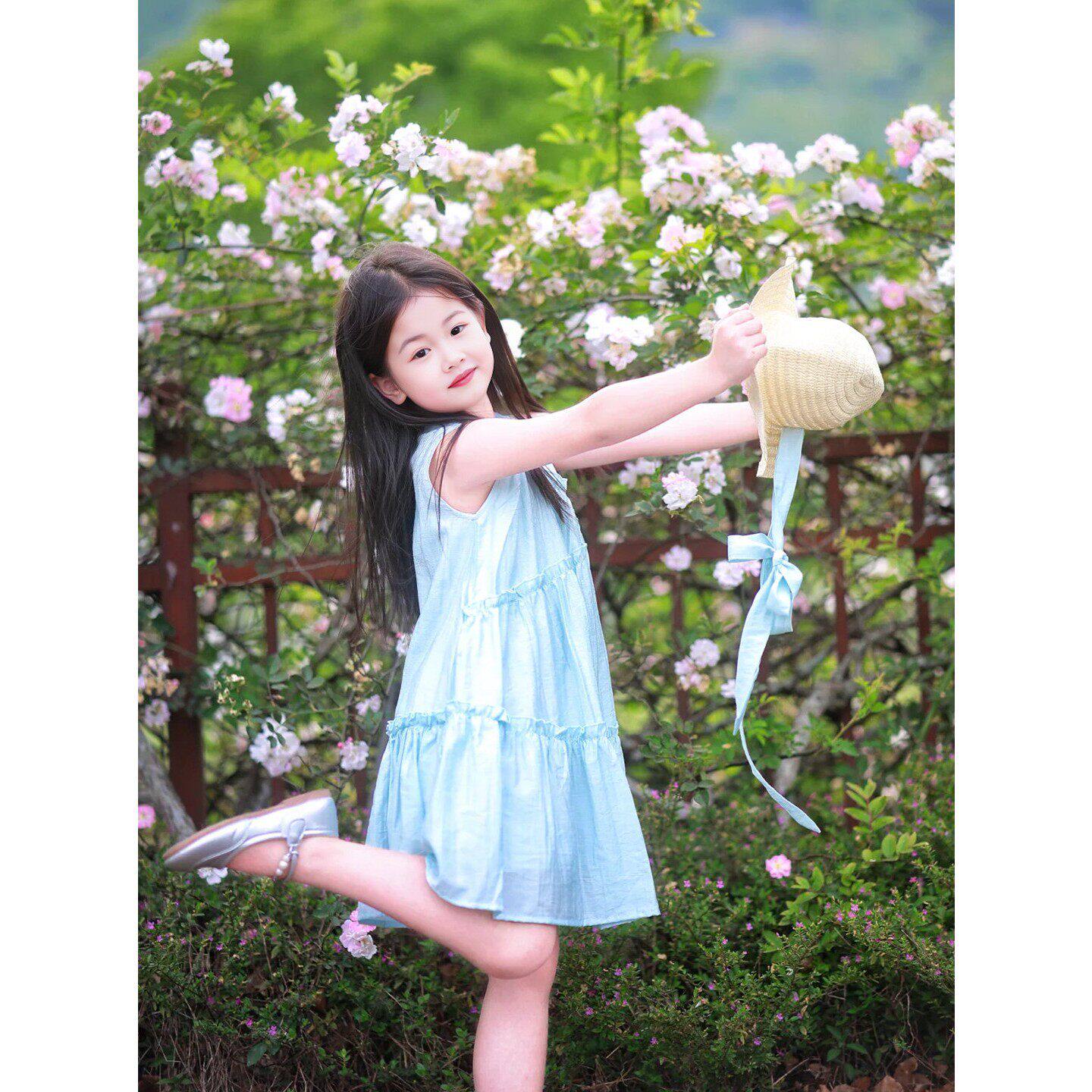 女童生日裙子儿童套装礼服多巴胺穿搭洋装小女孩无袖洋装公主裙