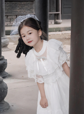 留洋大小姐服装儿童连衣裙千金穿搭生日礼服长裙子白色女童公主裙