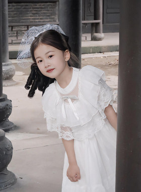 留洋大小姐服装儿童连衣裙千金穿搭生日礼服长裙子白色女童公主裙