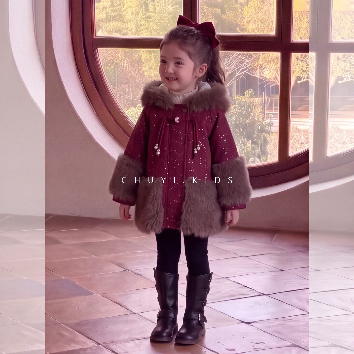 女童仿皮草外套冬季2026新年服款