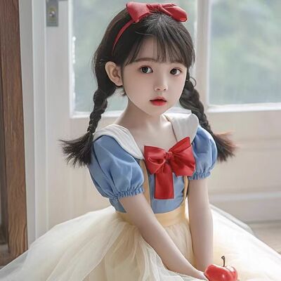 白雪公主女童连衣裙洛丽塔迪士尼游园穿搭小女孩网纱蓬蓬公主裙子