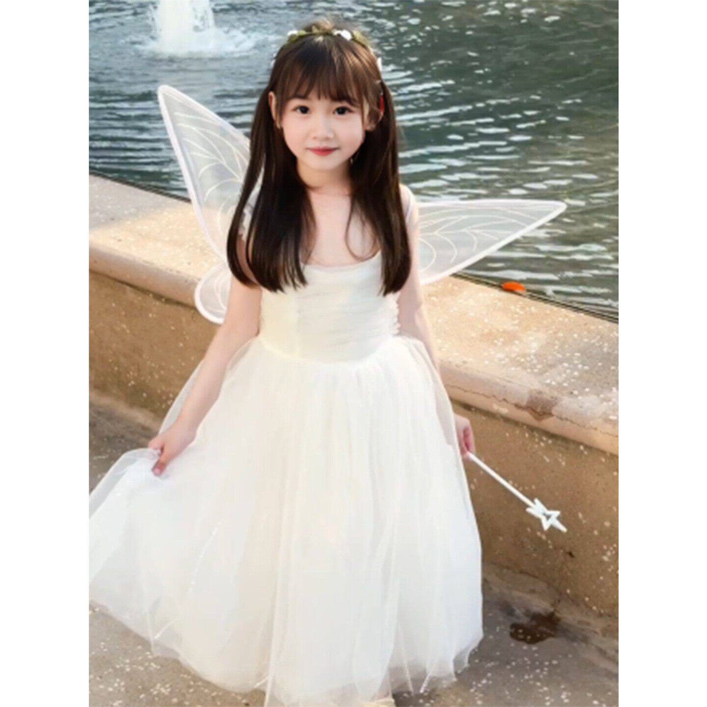 女童生日礼服裙子高级感儿童白色网纱洋装女孩绝美演出服公主裙