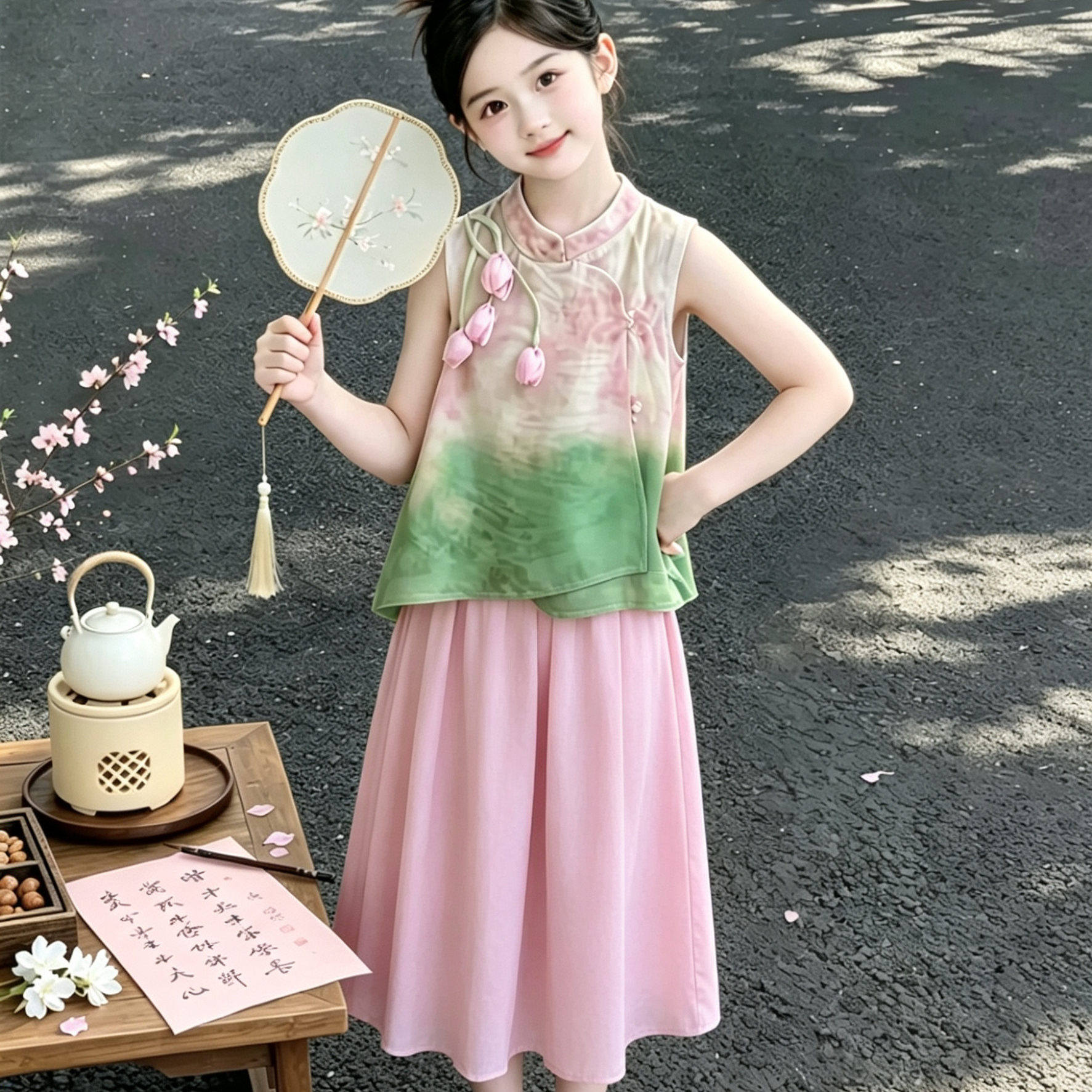 新款女童中国风舞蹈表演练功服少儿仙气身韵艺考服古风伞舞扇子舞
