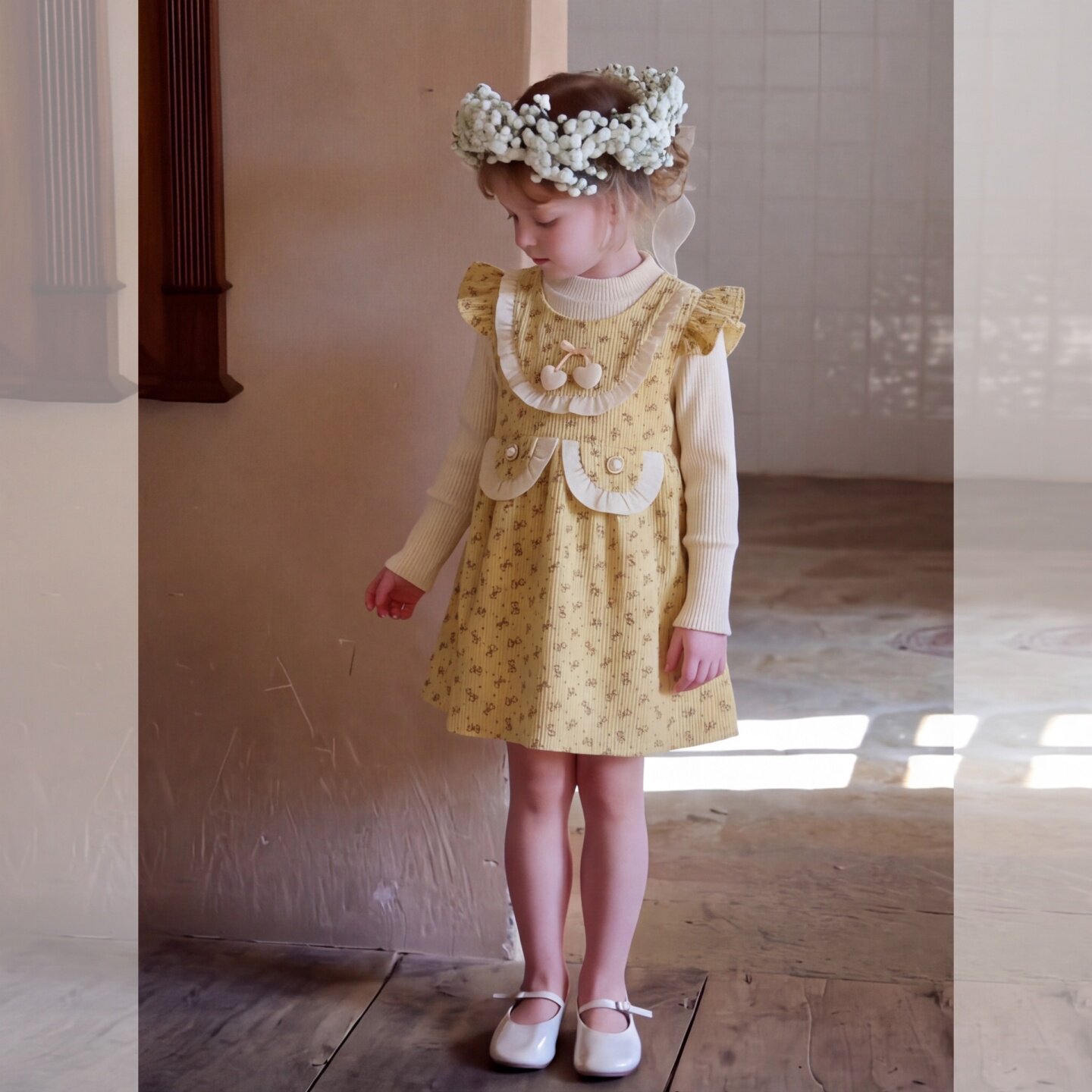 秋季女童长袖碎花连衣裙甜美