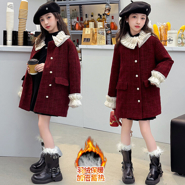 女童小香风羽绒毛呢大衣冬装新款2025儿童红色拜年服秋冬女孩外套,童装/婴儿装/亲子装,羽绒服,淘宝优惠券,粉丝福利购,淘宝优惠卷