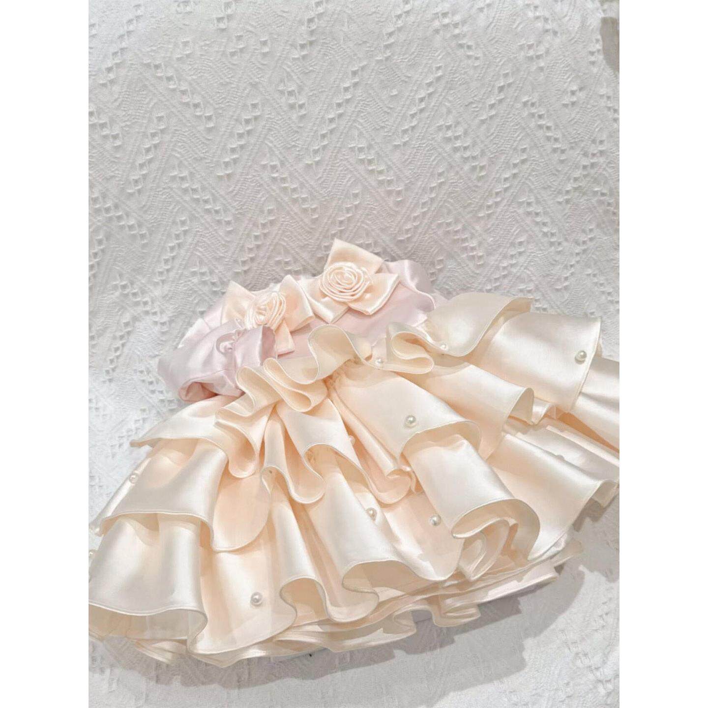 女童周岁生日礼服裙子儿童婴儿衣服玫瑰花装饰蓬蓬裙子绝美公主裙