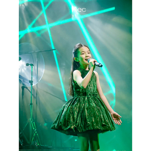 女童生日礼服挂脖背心连衣裙儿童主持人演出服蓬蓬裙迪士尼公主裙