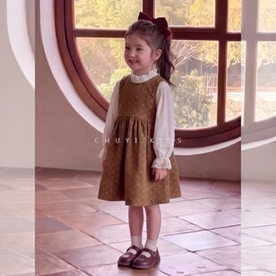 女童套装春秋款2026新款儿童衬衫呢子背心裙中大童洋气女孩两件套
