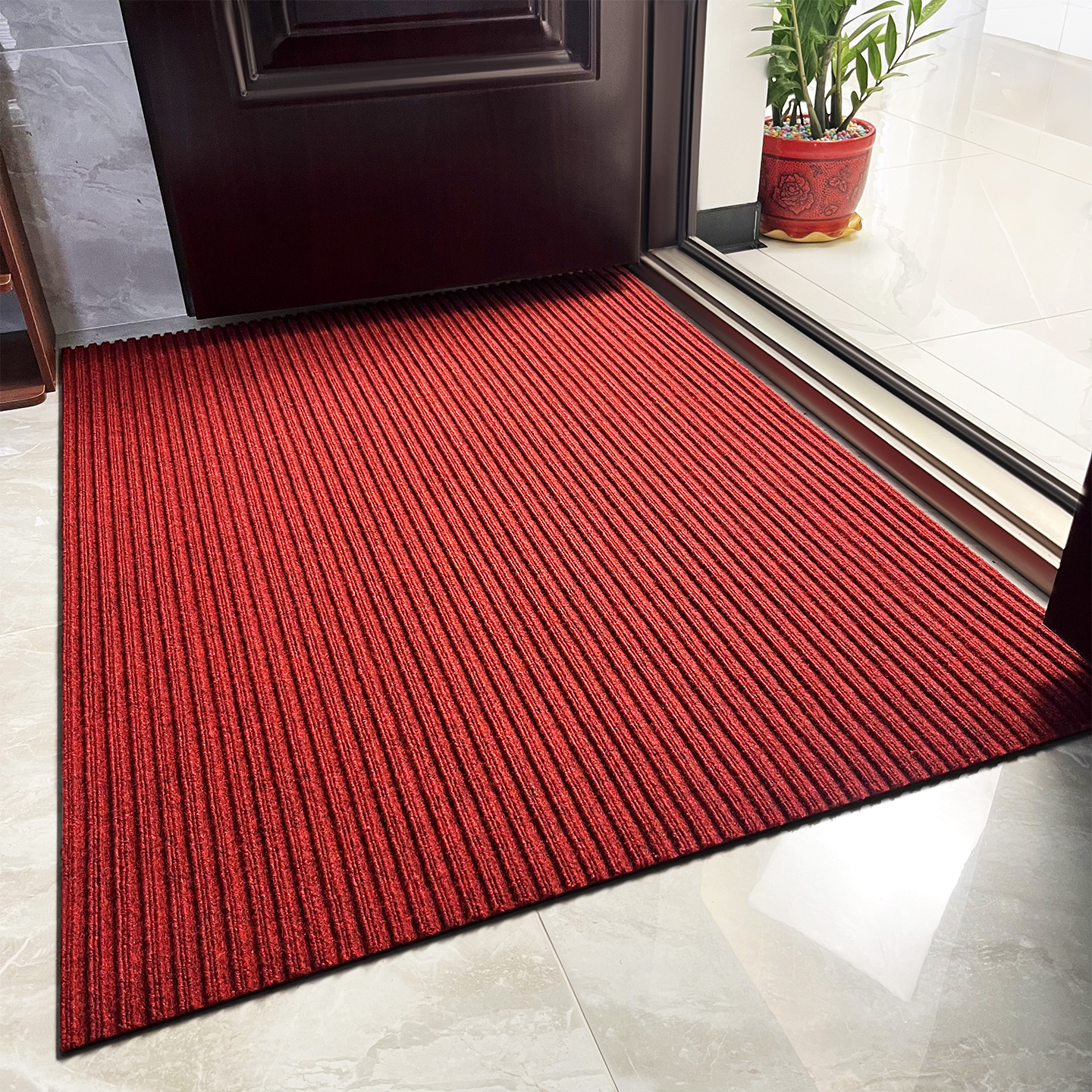 红色入户门地垫玄关防滑耐脏地毯