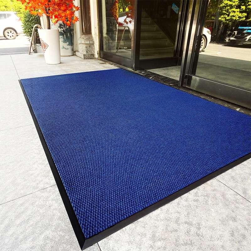 酒店大门口迎宾地毯深蓝色吸水脚垫定制蓝色室外防滑地垫商用加厚