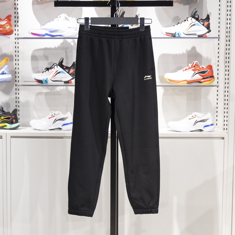 李宁男童卫裤2024冬季新款运动生活系列加绒保暖束脚长裤YKLU255