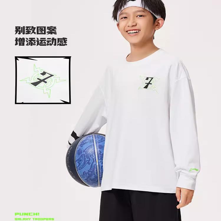 李宁童装秋季男童针织抗菌套头卫衣圆领休闲长袖T恤文化衫YHSU063