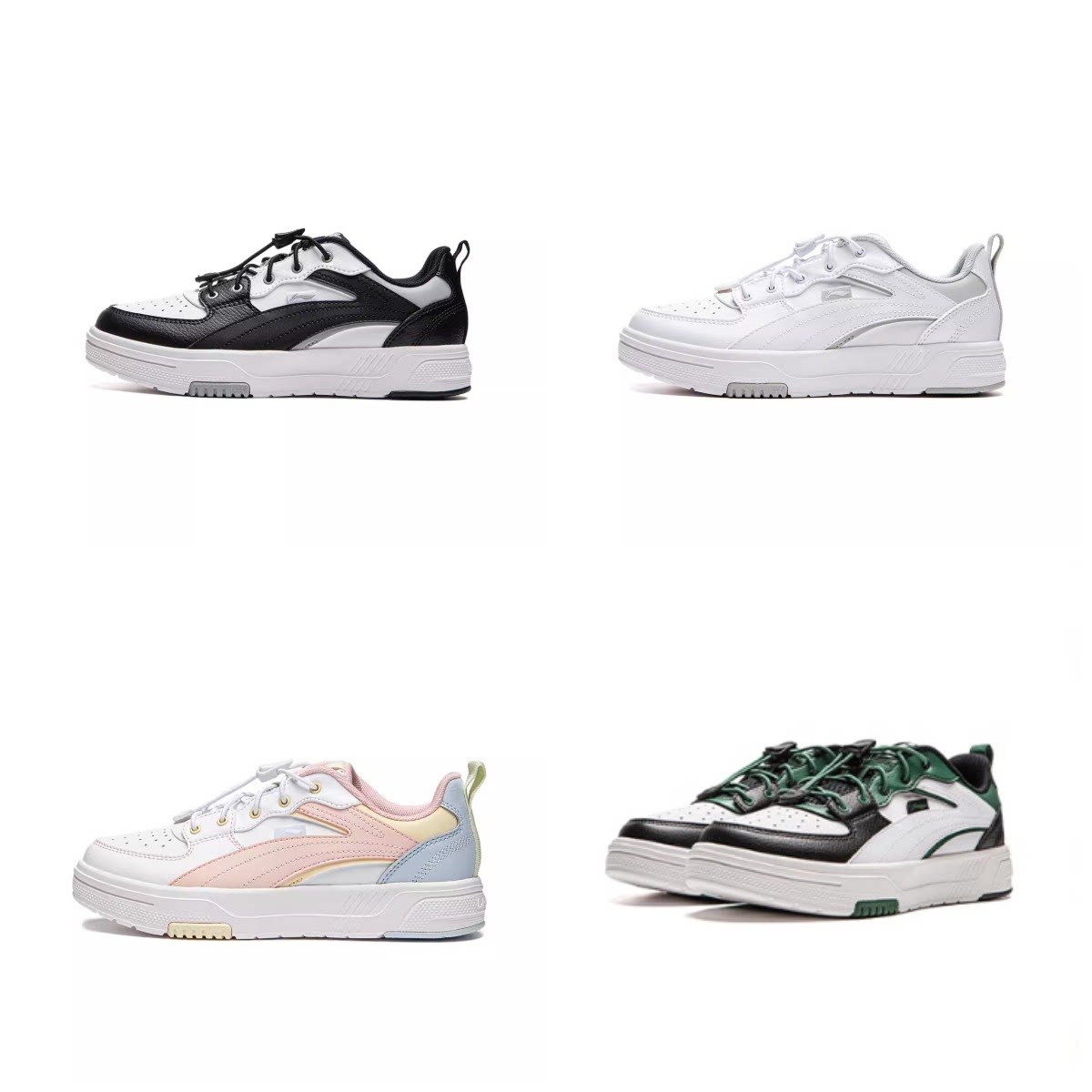 李宁春秋男女童循迹回弹支撑稳定全革面圆头休闲滑板鞋YKCU126