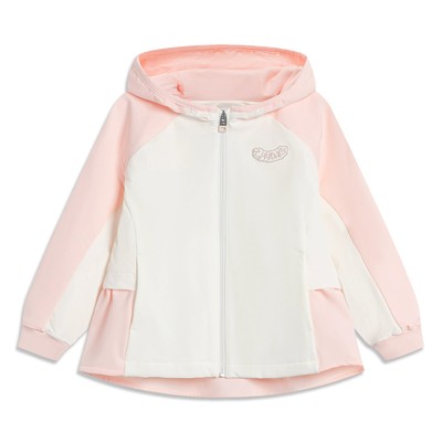 李宁风衣女小童运动生活系列防泼水宽松连帽拉链运动外套YFDU042