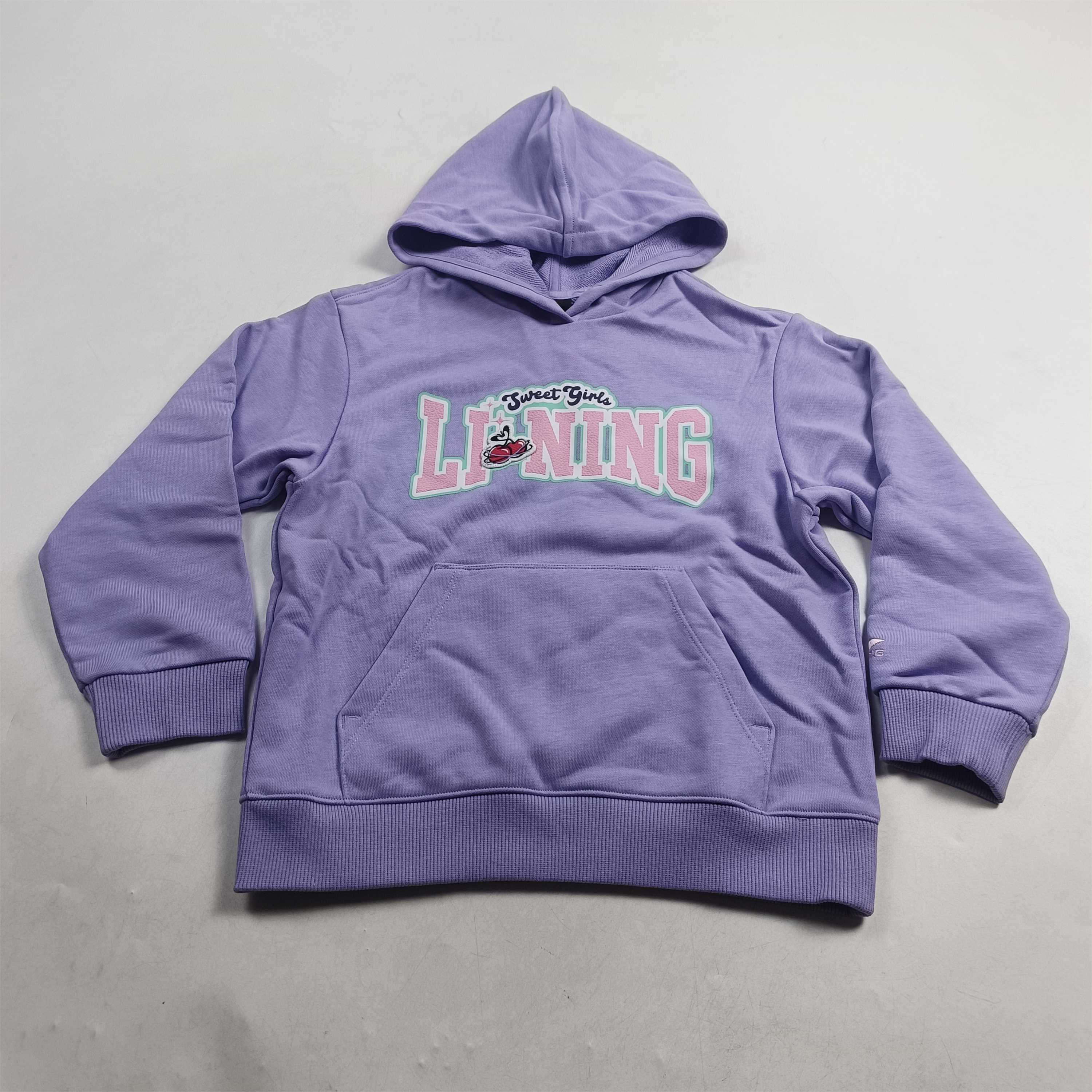 李宁童装运动生活系列休闲时尚印花宽松女童套头连帽卫衣YWDU250