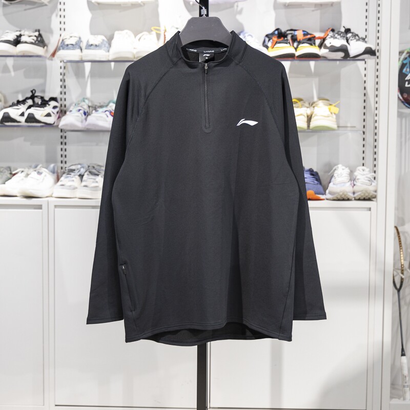 李宁长袖T恤男子2024冬季新款校园系列半拉链休闲套头衫YTLU067